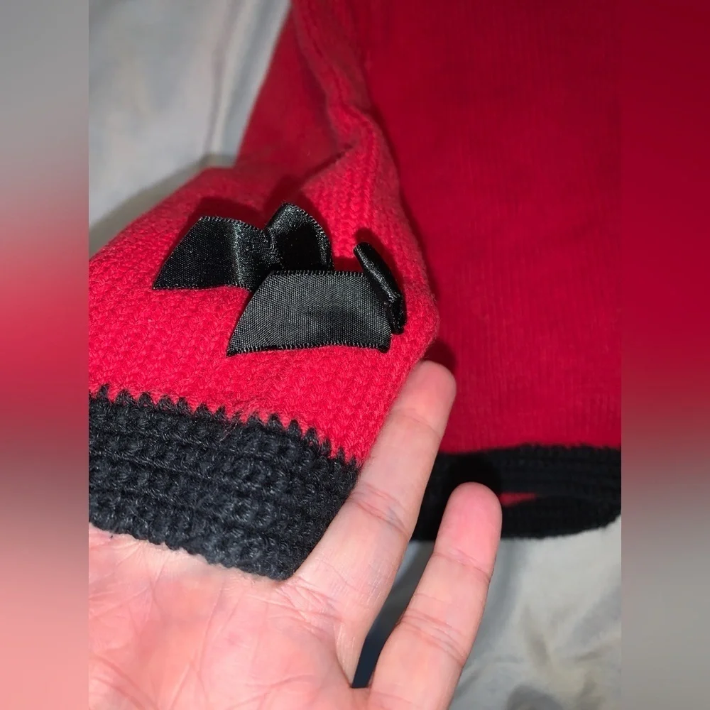 Rachel’s kids Red cardigan Black trim plaid Hearts scottie Dogs sleeve bows 4T